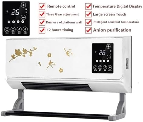 Space Heater 2000W Wall Mounted Air Cooler Conditioner Heater Fan Heating Cooling Room Bathroom Waterproof Remote Timing Air Conditioning Fan Electric Heaters(Grey) (Gold 2000W)