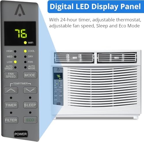 Window Air Conditioner, 6000 BTU Window AC for 250 Sq. Ft, Includes Dehumidify & Fan Modes, Quiet & Easy to Install, Remote Control, Ideal for Home and Office Use, Saddle-Style Design