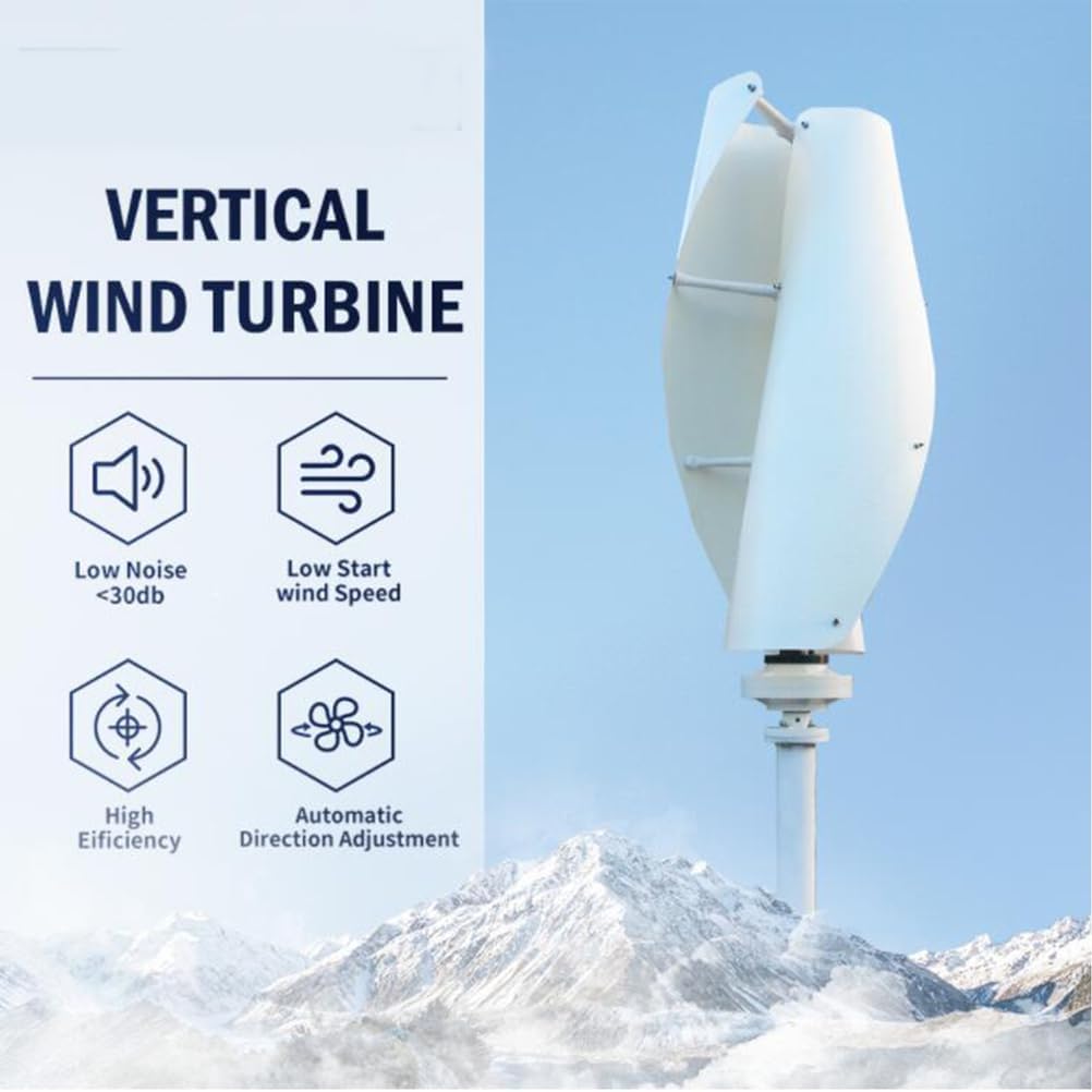 24v, 12000W 12V-220V Vertical Axis Wind Turbines Generator,with Controller 2 Blades Wind Turbines Kit for Home Camping Vertical Wind Turbine(White)
