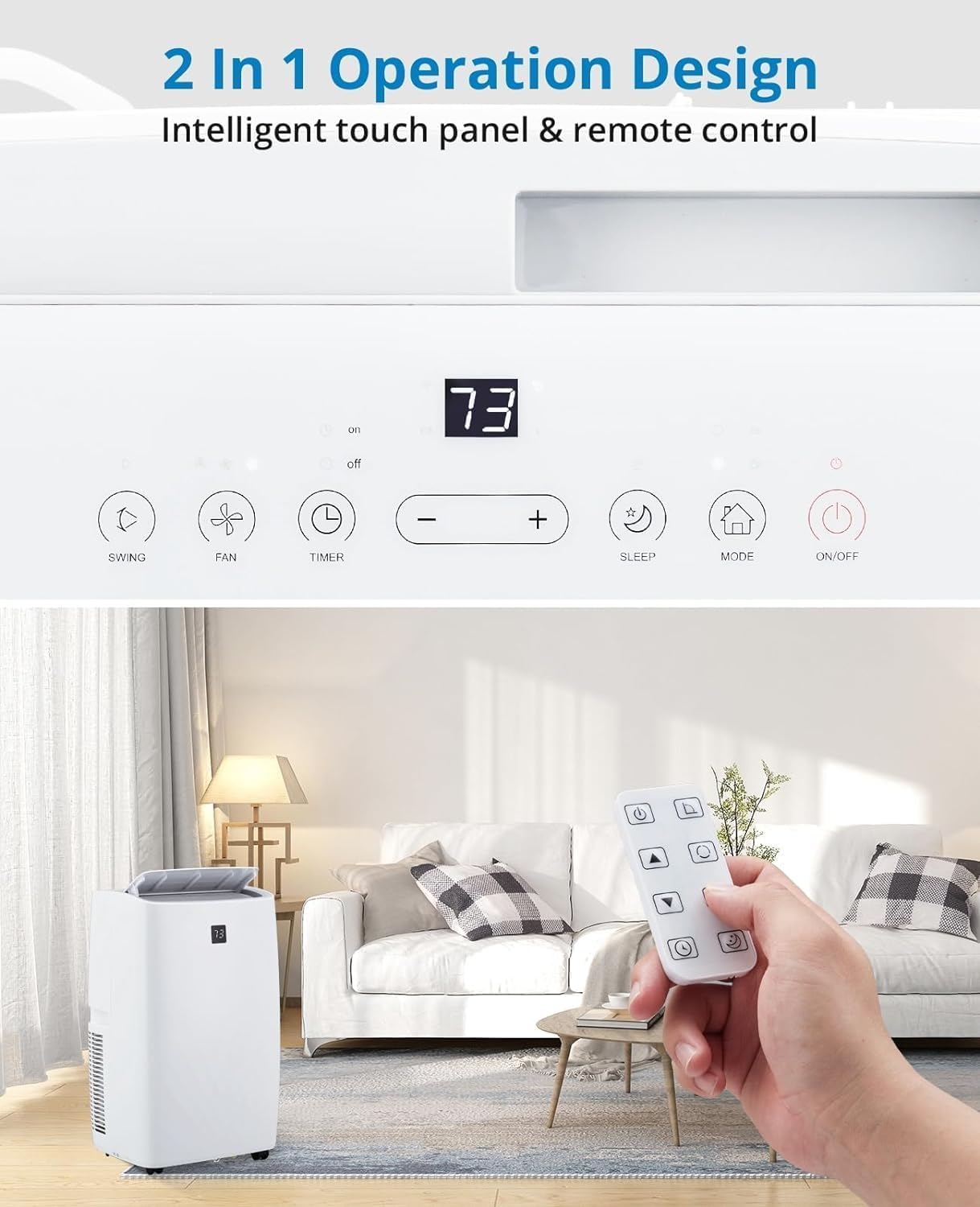 12000 BTU Portable Air Conditioner for Room Up to 450 Sq.Ft, 3-In-1 Cooling with Dehumidifier & Fan, Remote Control, 24H Timer, Smart/Sleep Mode,LED Display