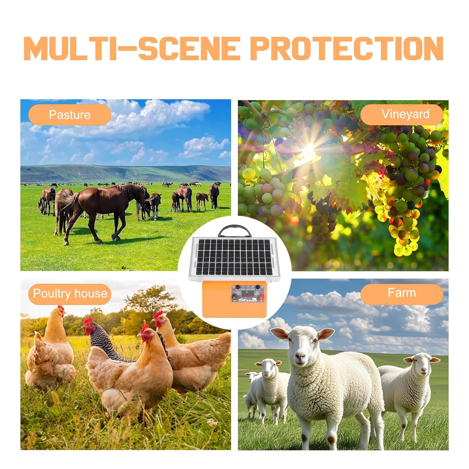 20 Miles Solar Electric Fence Charger,0.5 Joule Electric Fence Kit with 7.5W Solar Panel/7Ah Battery, IP65 Waterproof,Up to 9.5KV Output Portable Solar Fencer for Livestock Poultry