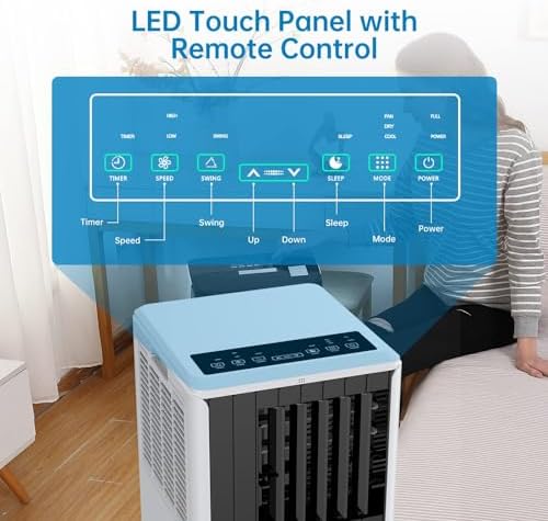 8000 BTU Portable Air Conditioner, Portable AC Unit with Fan & Dehumidifier, Air Conditioner Portable for Rooms Up to 350 Sq Ft, Remote Control, 24H Timer for Bedroom, Office, Apartment, Grey