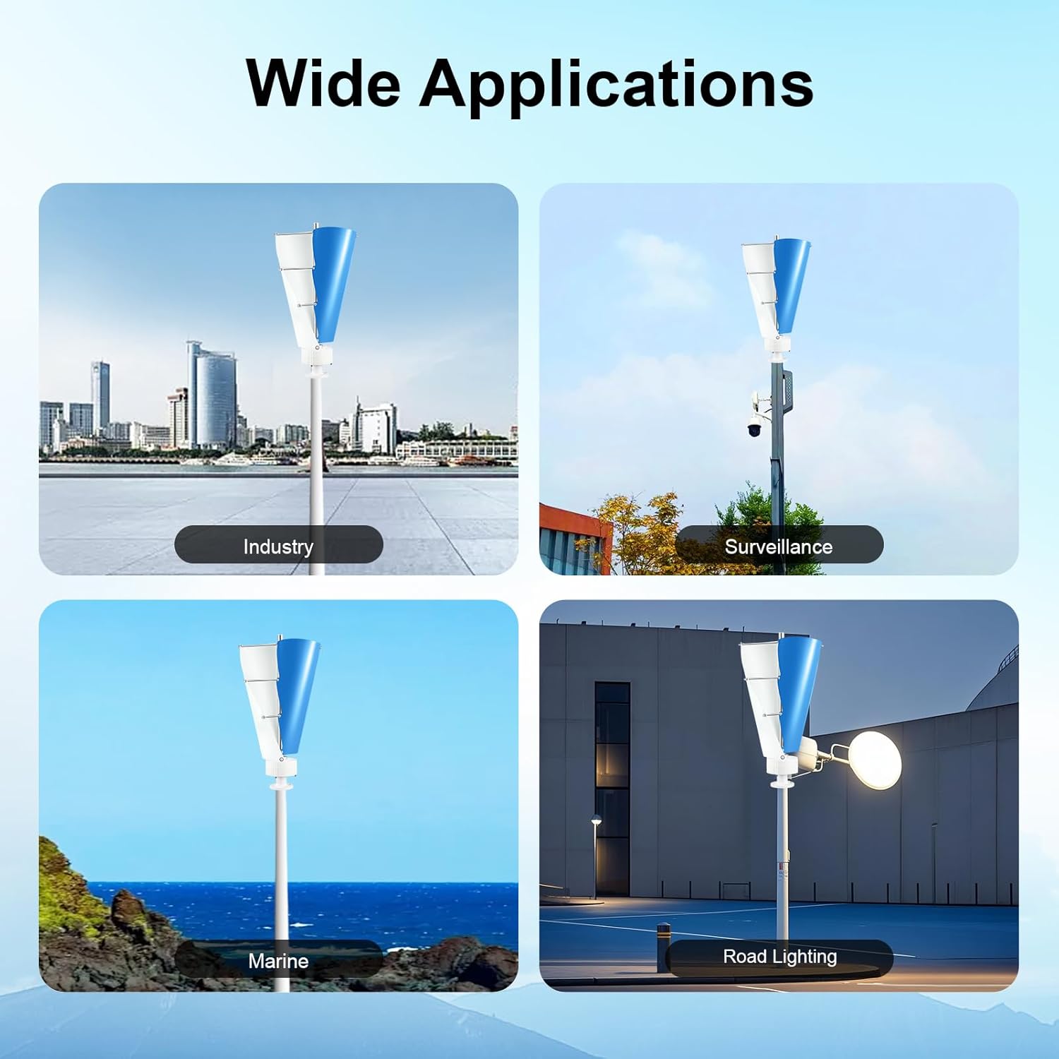Wind Turbine Wind Turbine Generator Kit, Vertical Axis Wind Turbine Generator with Controller and 2 Blades Automatic Wind Direction Adjustment for Home, Yacht, Gazebo 100W 12V (White+Blue)