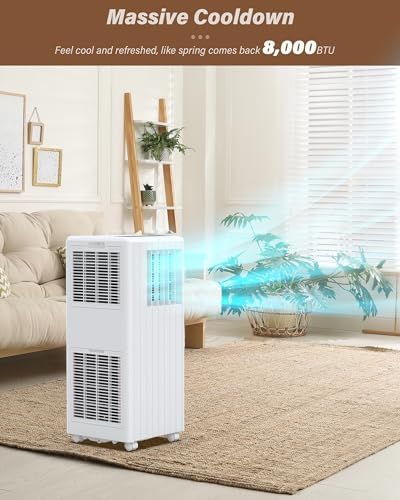 8,000 BTU Portable Air Conditioner with Remote,Dehumidifier,Fan Mode for Rooms Up to 350 Sq. Ft.,3-In-1 AC Unit with Timer & Window Kit,White