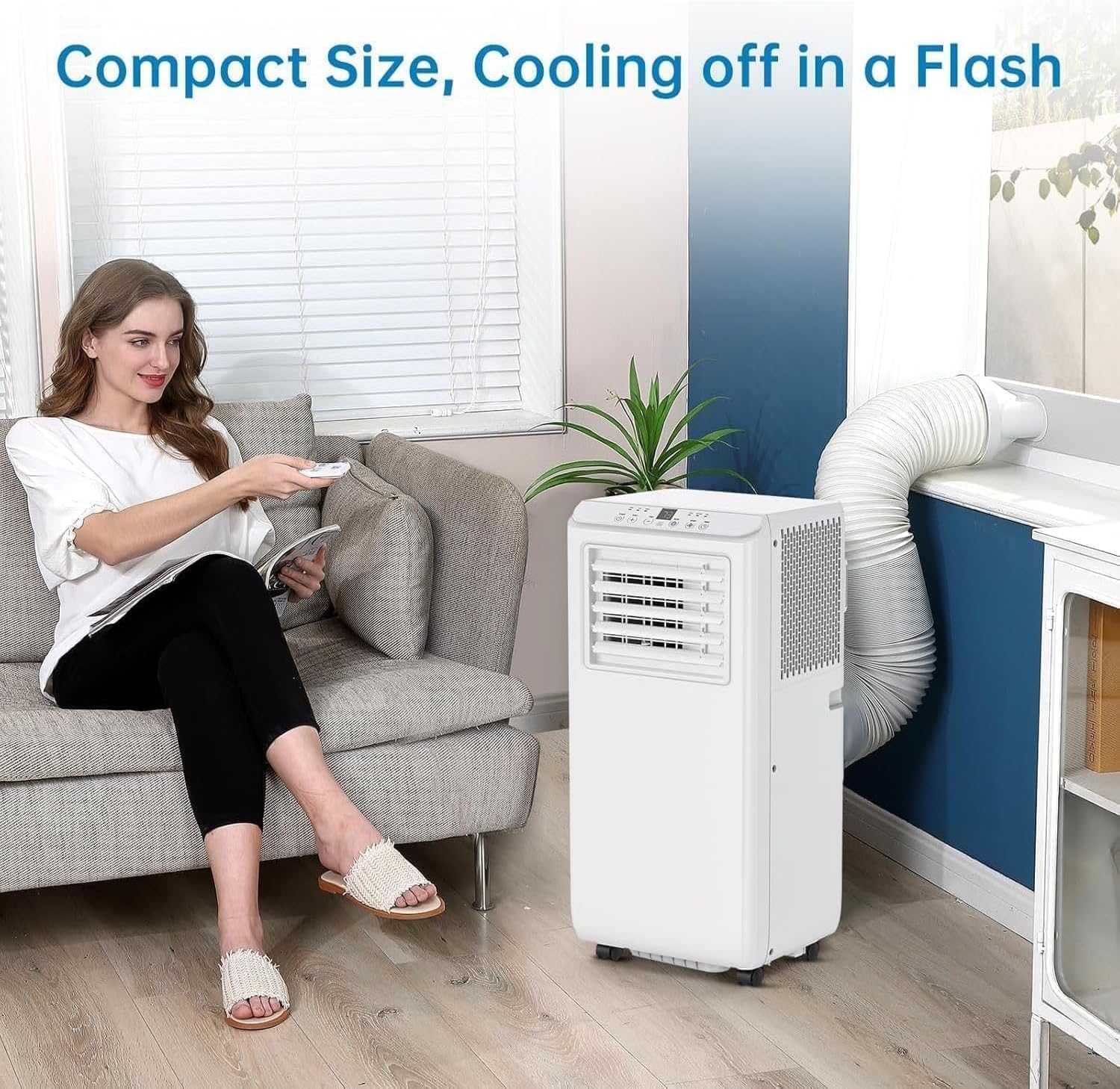 8,000 BTU Portable Air Conditioner - 3-in-1 Cooling, Dehumidifier & Fan for 350 Sq.Ft, Remote Control, Sleep Mode, 2 Fan Speeds, Easy Mobility for Home/Office