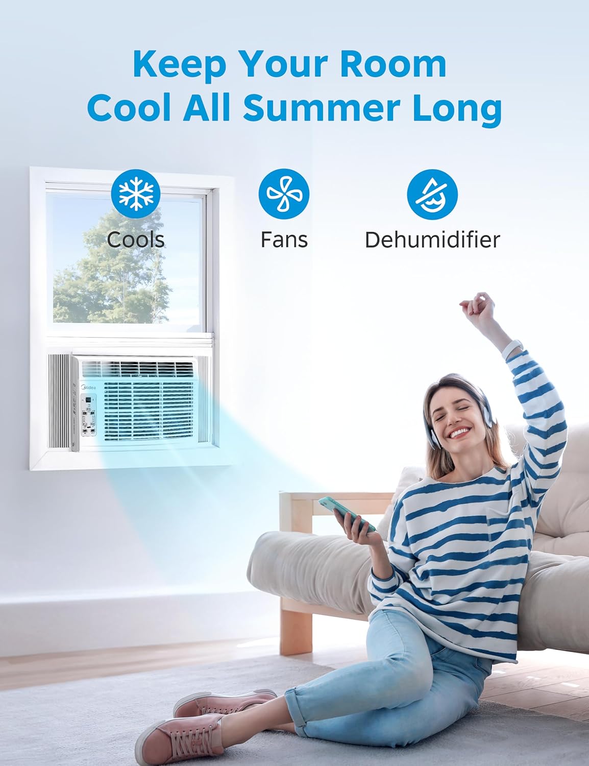 Midea 5,000 BTU Window Air Conditioner, Cools up to 150 Sq. Ft. with Easy-to-Use Reusable Filter, Remote, Perfect AC for Bedroom, Living Room, Home Office, Electronic Control