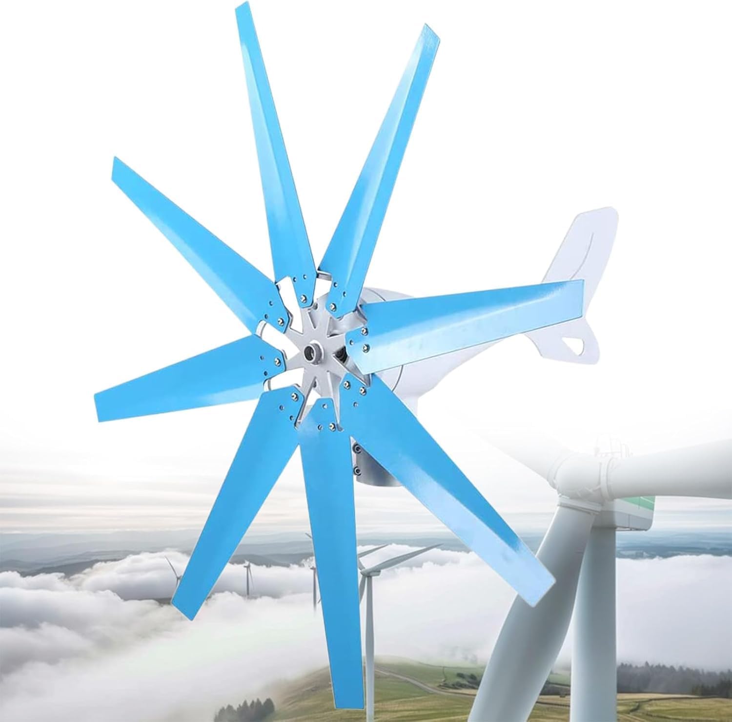 CAJUCA Wind Turbine 10000W with Wind Solar Controller, Wind Generator for Home Use, Wind Turbine Generator Kit 8 Blades Blue