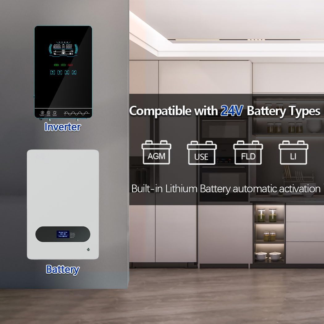 Y&H 4000W Solar Hybrid Inverter DC24V 120VAC Pure Sine Wave Output Battery-Free Starting, Built-in 140A MPPT Charger, 6.25