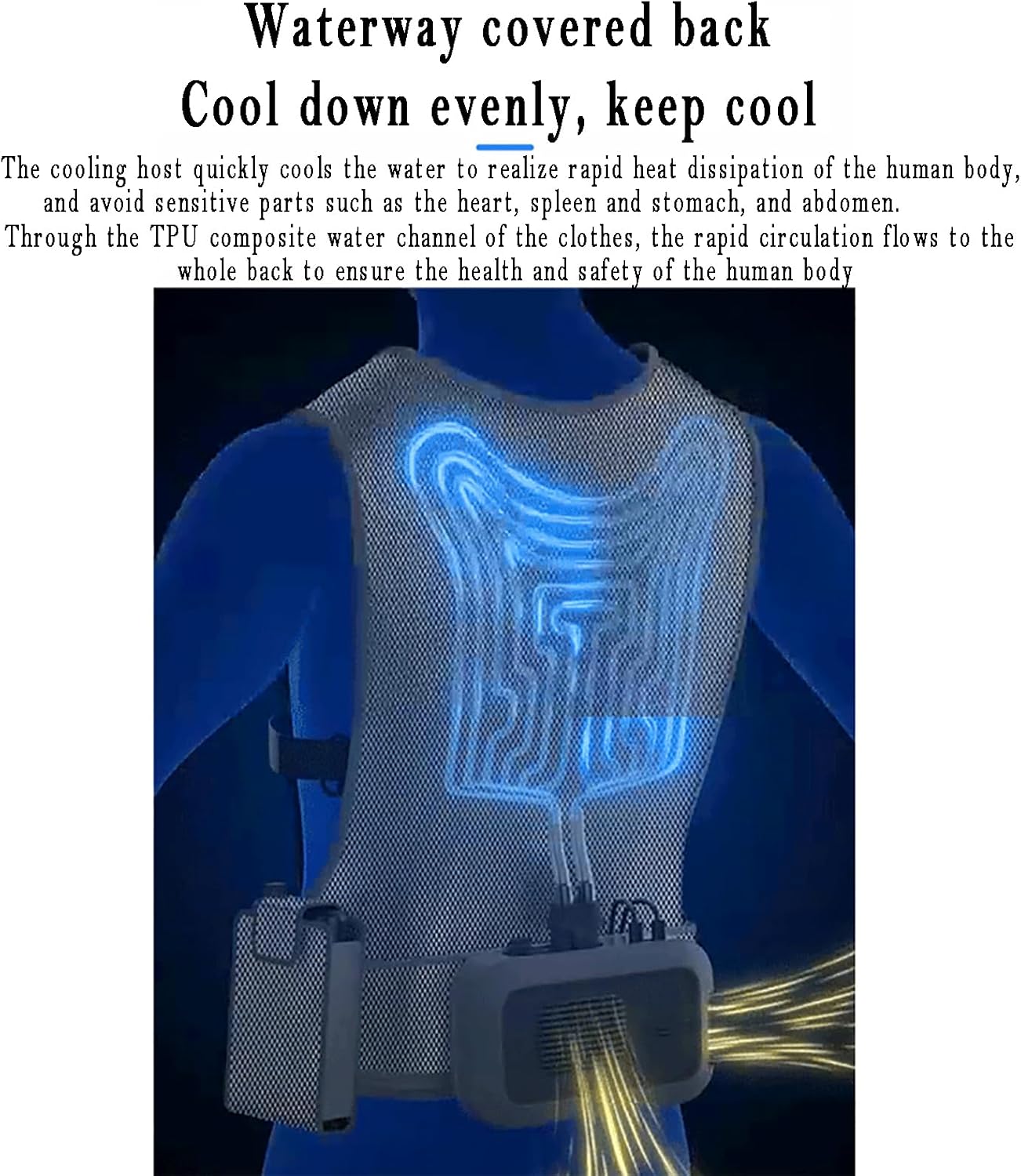 Air Conditioner Clothes, USB Battery Powered Wearable Ac Vest, 2 Levels of Ice Feeling Adjustable, Rapid Drop 12°C, Water Cooling, Skin-Friendly and Breathable