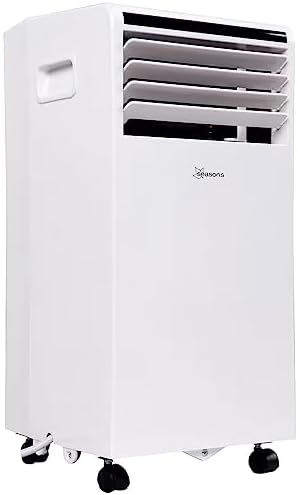 Seasons SM09R1 Portable 9000 BTU Air Conditioner, White; Bucket-less Evaporation System; Auto-restart; Electronic Control Panel with Digital Display; Cool Rooms Measuring 350 to 400 sq.ft; 2 Speeds