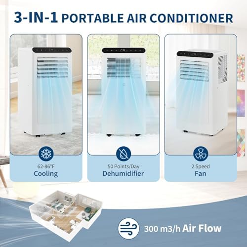 GarveeHome Portable Air Conditioner, 8,000 BTU Smart AC with 24H Timer, Window Kit & Fan Mode, Ventless Design, Portable Air Conditioner with Hose.