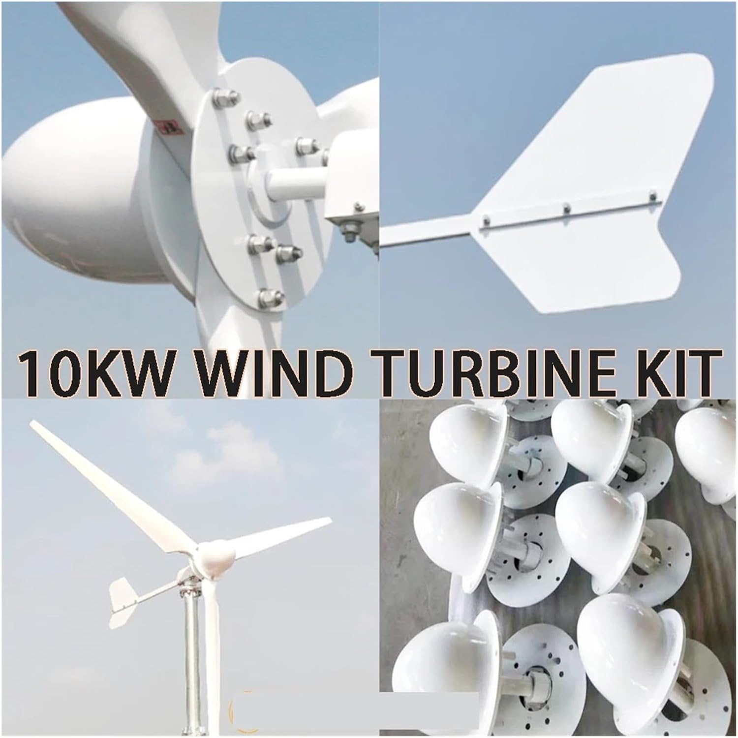 Wind Turbines, High Efficiency 10KW 48V 96V Horizontal Axis Wind Turbine Electric Alternative nerator 3 Blades 10000W Windmill for Farm Home(48V)