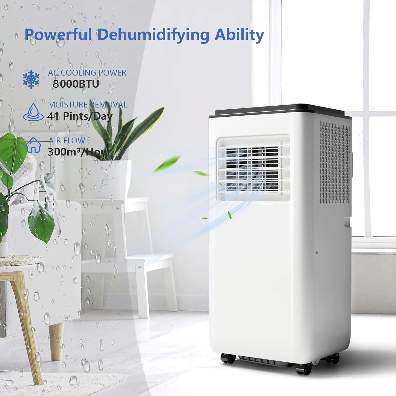 GarveeHome 8000Btu Portable Air Conditioner-Remote Control,3 in-1 Cool, Dehumidify & Fan Modes,24-Hour Timer, Cooling up to 350 sq ft, Includes Window Installation Kit for Home & Office