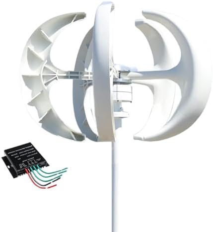 12000W Wind Turbine Generator, 12V 24V 48V 110V 220V, 5-Blade Vertical Wind Generator, 3-Phase AC Permanent Magnet, Complete Wind Turbine Kit with Controller for Hybrid Wind Solar Systems, White