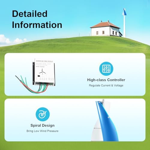 100W Vertical Wind Turbine Generator with 5 Blades & Controller - Eco-Friendly Wind-Solar Hybrid for Marine, Boat, and Outdoor Streetlight Solutions (White & Blue)