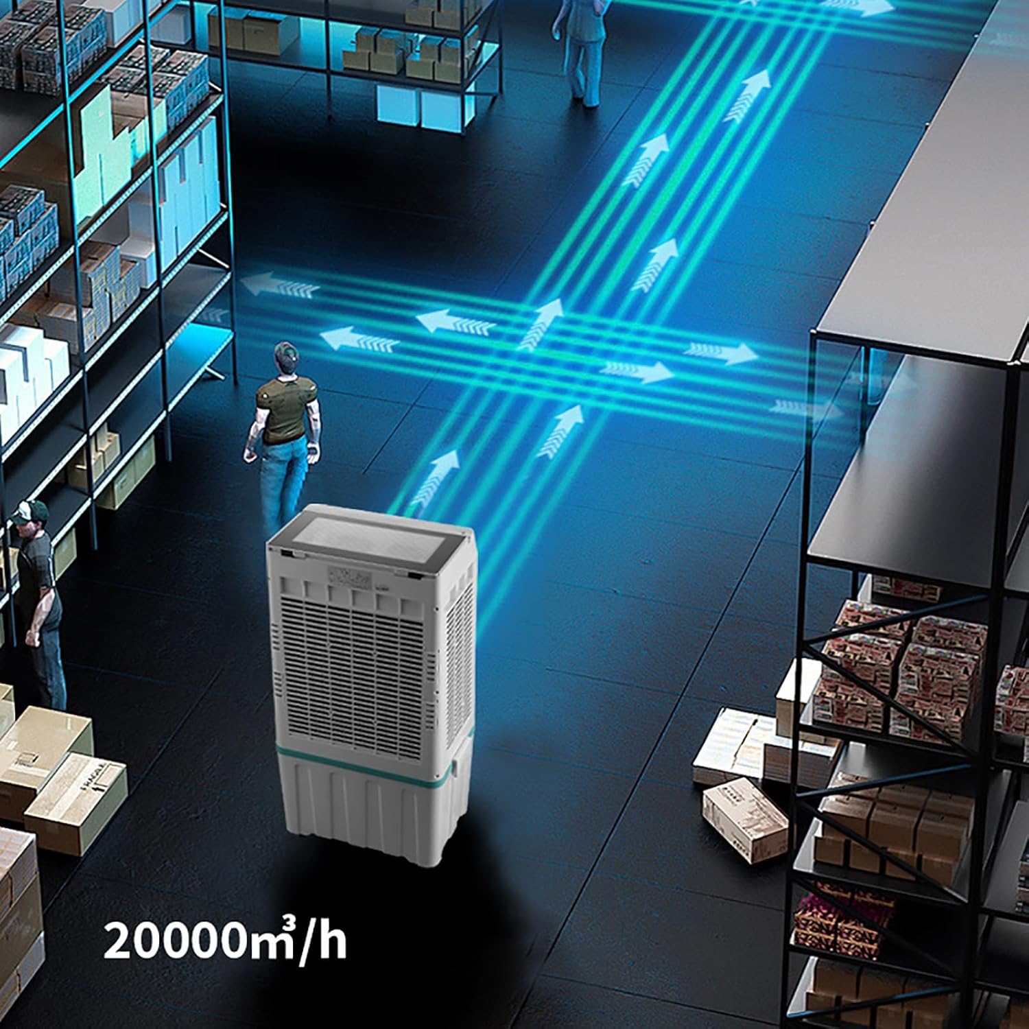 Swamp Cooler Air Conditioner Portable, 3-Speed Fan, 9000CFM Powerful Evaporative Air Cooler, 3-IN-1 Humidifying Cooling Fan for Home, Shop, Factory, Garage(Blue)