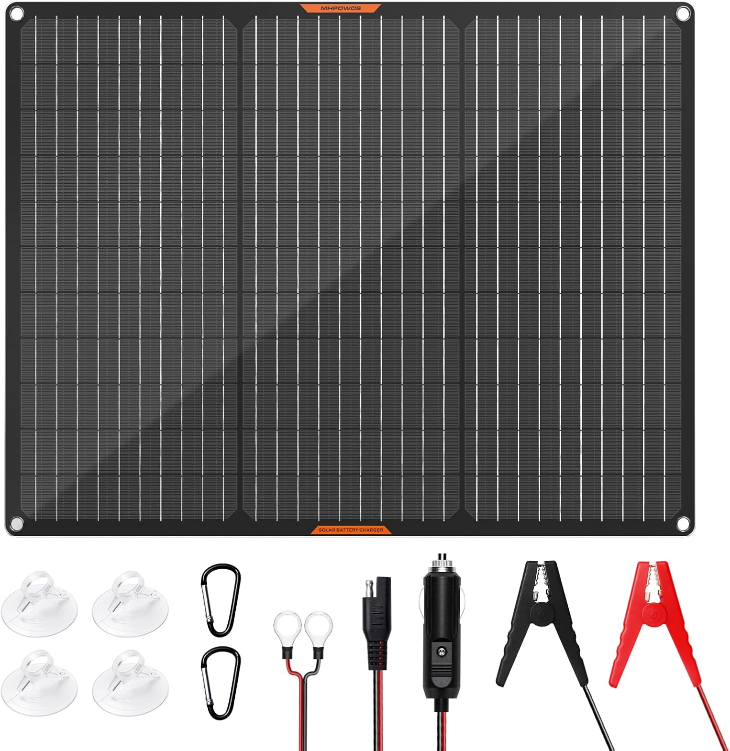 Solar Panel 50W 12V Solar Car Battery Charger Maintainer Portable Waterproof Power Solar Trickle Charger for Car Boat Automotive RV with Alligator Clip