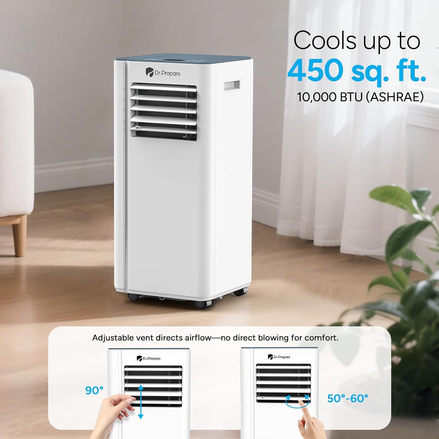 DR.PREPARE 10,000 BTU Portable Air Conditioner with WiFi, 4-in-1 Portable AC Unit, Remote Control, Fast Cooling, 24H Timers with Fan & Dehumidifier, Window kit, Cools Up to 450 sq. ft for Rooms