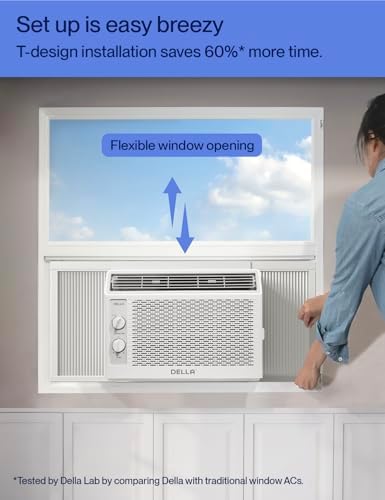 DELLA Window Air Conditioner, Reusable Filter, Easy Install Kit, 5000 BTU Cools Up To 150 Sq. Ft, Energy Saving AC Unit with Easy to Use Mechanical Control, Efficient Cooling For Smaller Areas