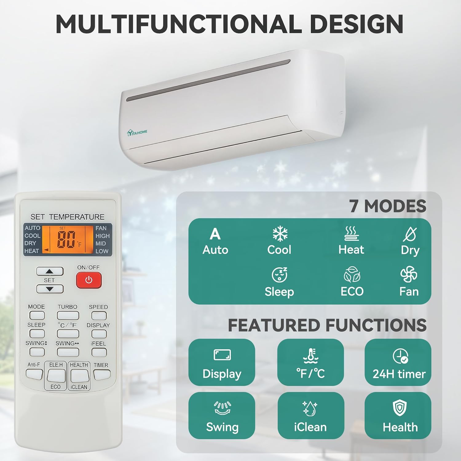 YITAHOME 24000 BTU Mini Split Air Conditioner Heat Pump System, 18.5 SEER2 208-230V Ductless Inverter System compatible with Wi-Fi & Alexa, Cover Up to 1500 Sq. Ft, Complete Installation Kit Included