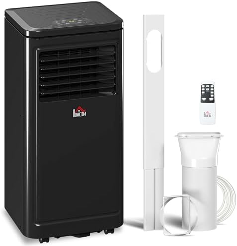 HOMCOM 8000 BTU Portable Air Conditioner, for Rooms Up to 344 Sq. Ft., 3-in-1 Portable AC Unit with Dehumidifier, Cooling Fan, Sleep, 24H Timer On/off, Remote, Window Installation Kits, Black