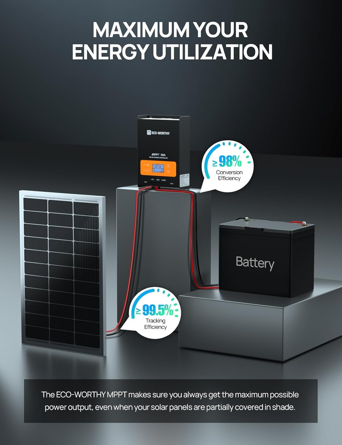 ECO-WORTHY 60A MPPT Solar Charge Controller with Bluetooth&WiFi, Max PV Input 150V,12/24/36/48V Solar Panel Regulator for Lead-Acid/Lifepo4 Battery in Solar System RV