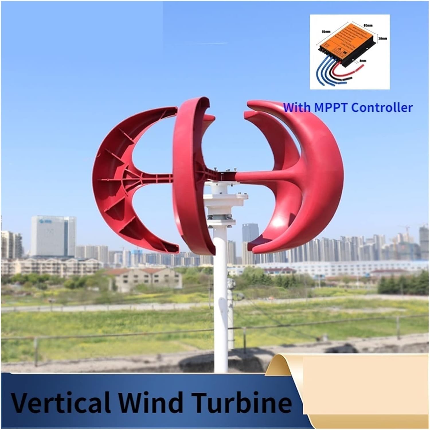 Wind Turbine, 8000W Wind Turbine 12v 24v 48v Vertical Axies Wind Generator Small Windmill Energy with MPPT Charge Controller Homeuse(White,with COTROLLER_24V)