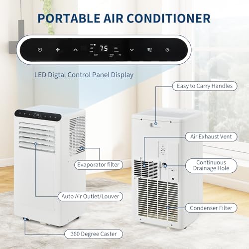 8000BTU Portable Air Conditioners w/Remote/LED Control, Free Stand Cooling Portable AC Unit for Room up to 350 sq. ft, 3-in-1 AC (Cool, Fan, Dehumidifier), 24Hrs Timer,Quiet Sleep Mode(45dB)