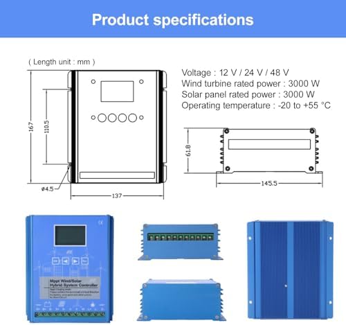 Hybrid Wind Solar Charge Controller with Unloading Resistor - Automatic Boost for Power Plants & Street Lights - Efficient Renewable Energy Solution