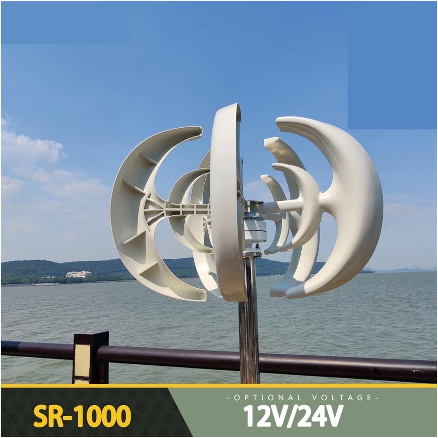 Wind Turbine, 1000W Wind Turbine 12v 24v Vertical Axis Wind Turbine Small Windmill Free Energy Band MPPT Charge Controller for Home(Blue,with MPPT Set_24V)