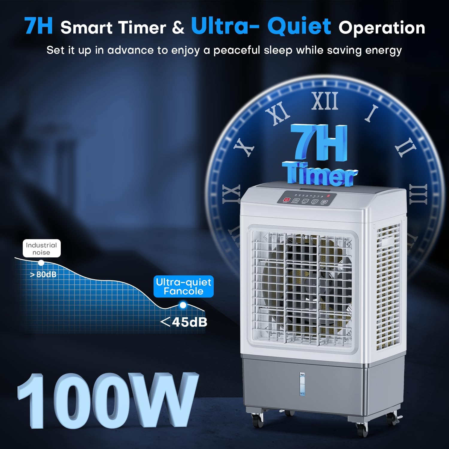 FANCOLE Windowless Air Conditioner, 2100CFM Evaporative Air Cooler with 4 Ice Packs, 700 Sq.ft Swamp Cooler Air Conditioner No Windows Needed w/3Mode & 3Speed, 7H Timer & Remote for Room Garage Patio