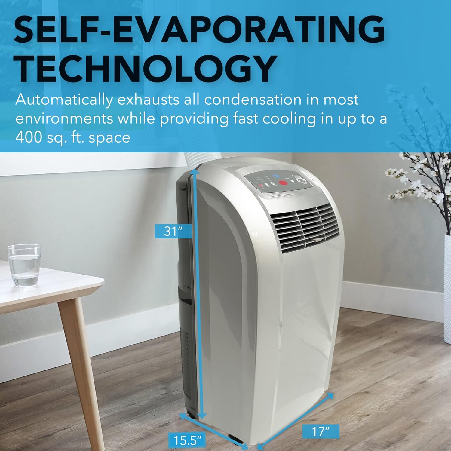 Whynter Portable Air Conditioner 12,000 BTU with Dehumidifier,& Cooling Fan for 400 Sq Ft Rooms, Includes AC Unit Window Kit, ARC-12S (5,000 BTU SACC), Platinum