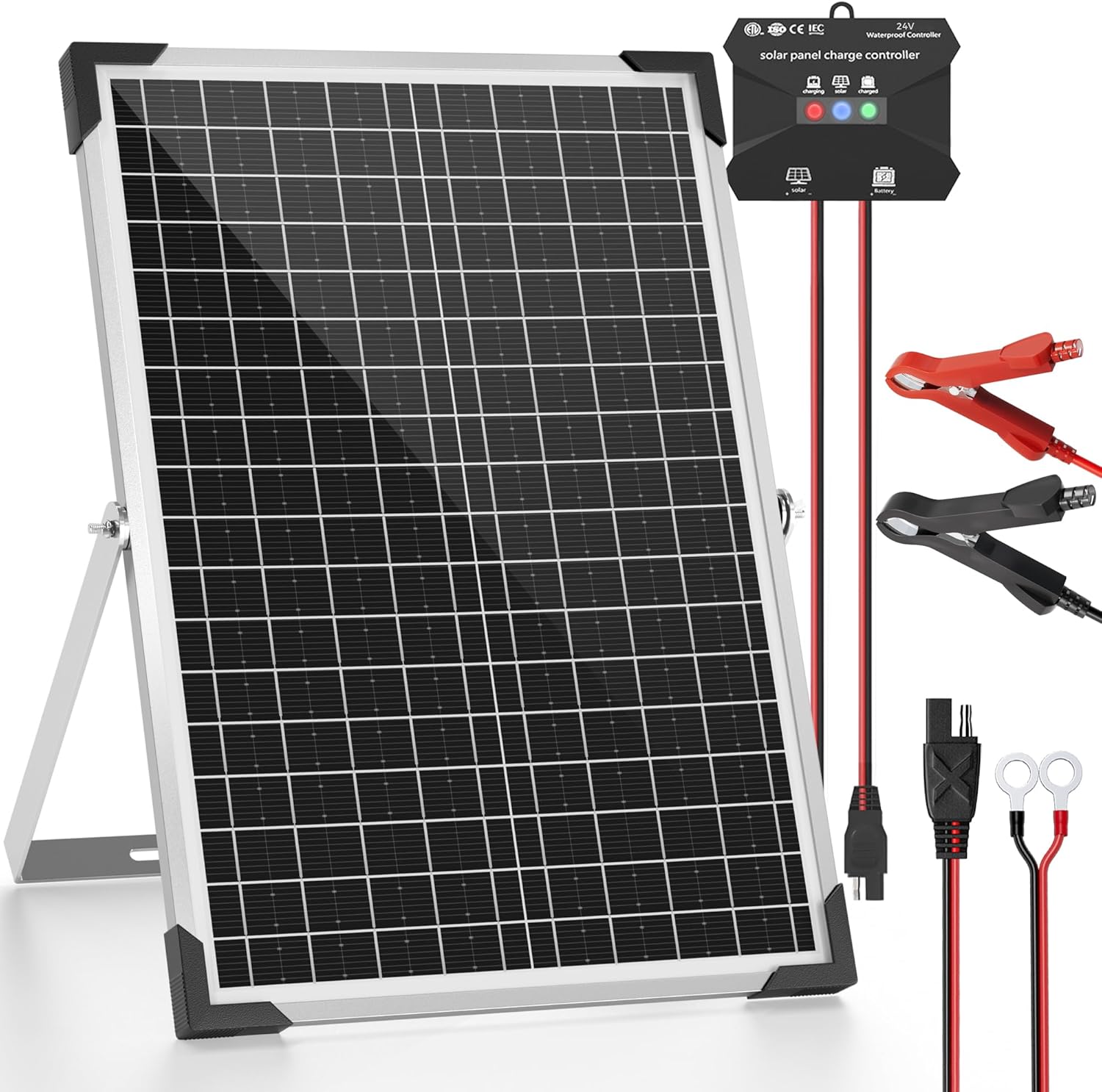 Voltset 30W 24V Solar Panel Kit, Solar Battery Maintainer with MPPT Charge Controller Adjustable Bracket, Solar Battery Charger for RV Car Boat Tractor and Camping