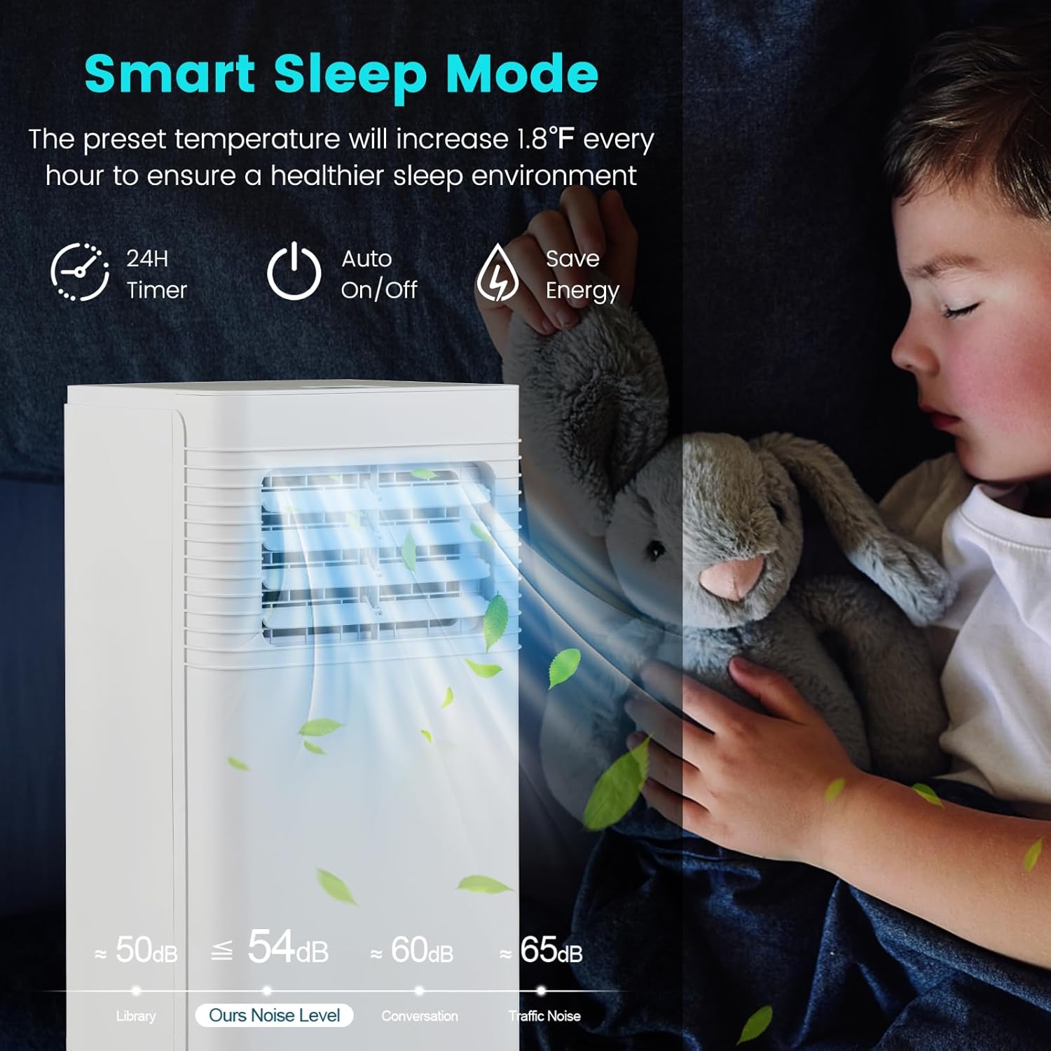 Simoe Portable Air Conditioner, 9000BTU Portable AC for Cooling up to 350 SQ.FT, 3 in 1 AC Unit with Fan & Dehumidifier Mode, Sleep Mode & 24H Timer, Suitable for Bedroom, Living Room