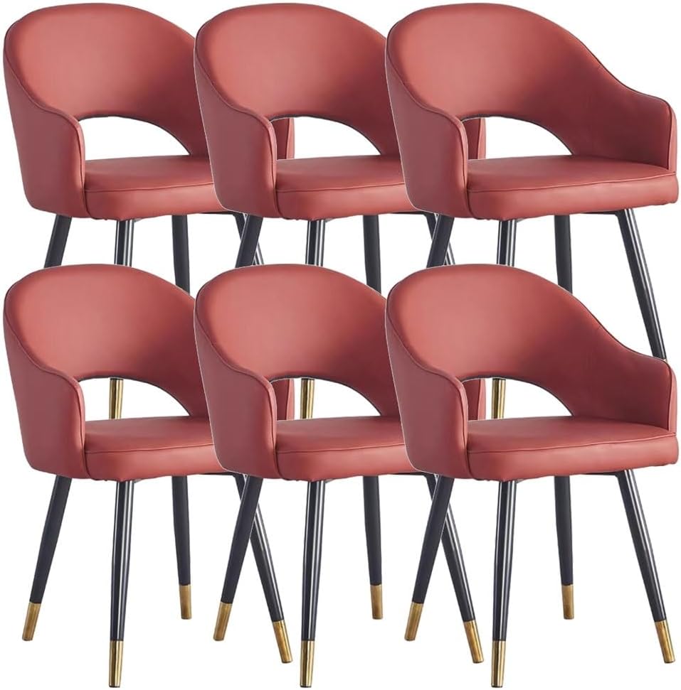 WKWKW Kitchen Dining Chairs Arm Chairs Set of 6 Wear Resistant Leather Kitchen Chairs Carbon Steel Legs Office Lounge Chair(Red)