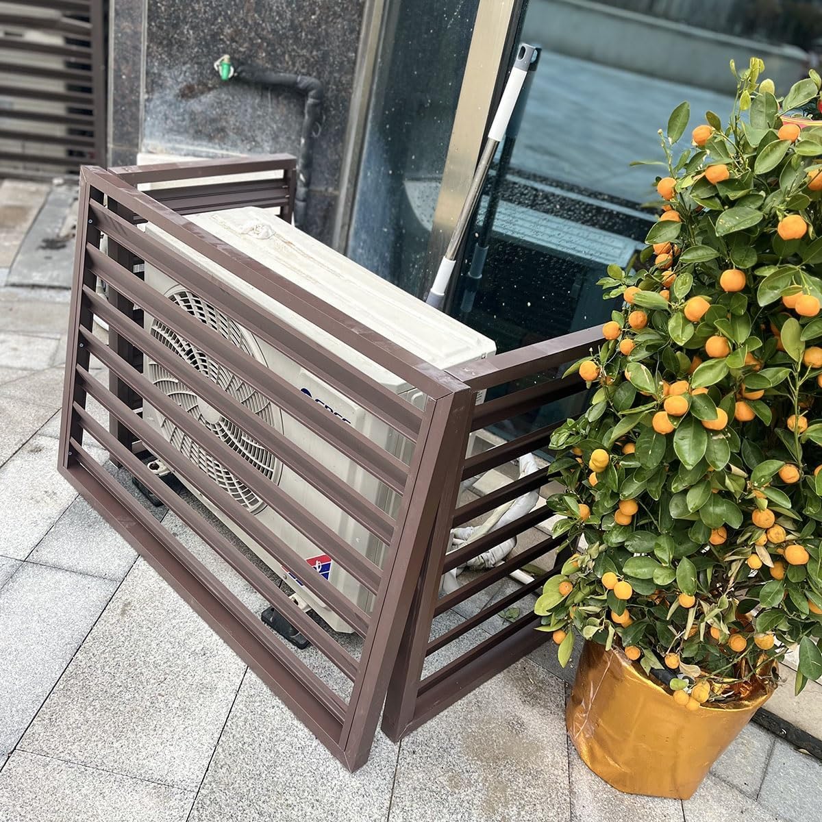 Detachable Air Conditioner Rack For Outside Units, Aluminum Alloy Outer Frame Protective Cover, Louvered Plant Shelf For Balcony Garden, 39.4x19.7x27.5/43.3x23.6x31.5in ( Color : Gray , Size : 110x60x