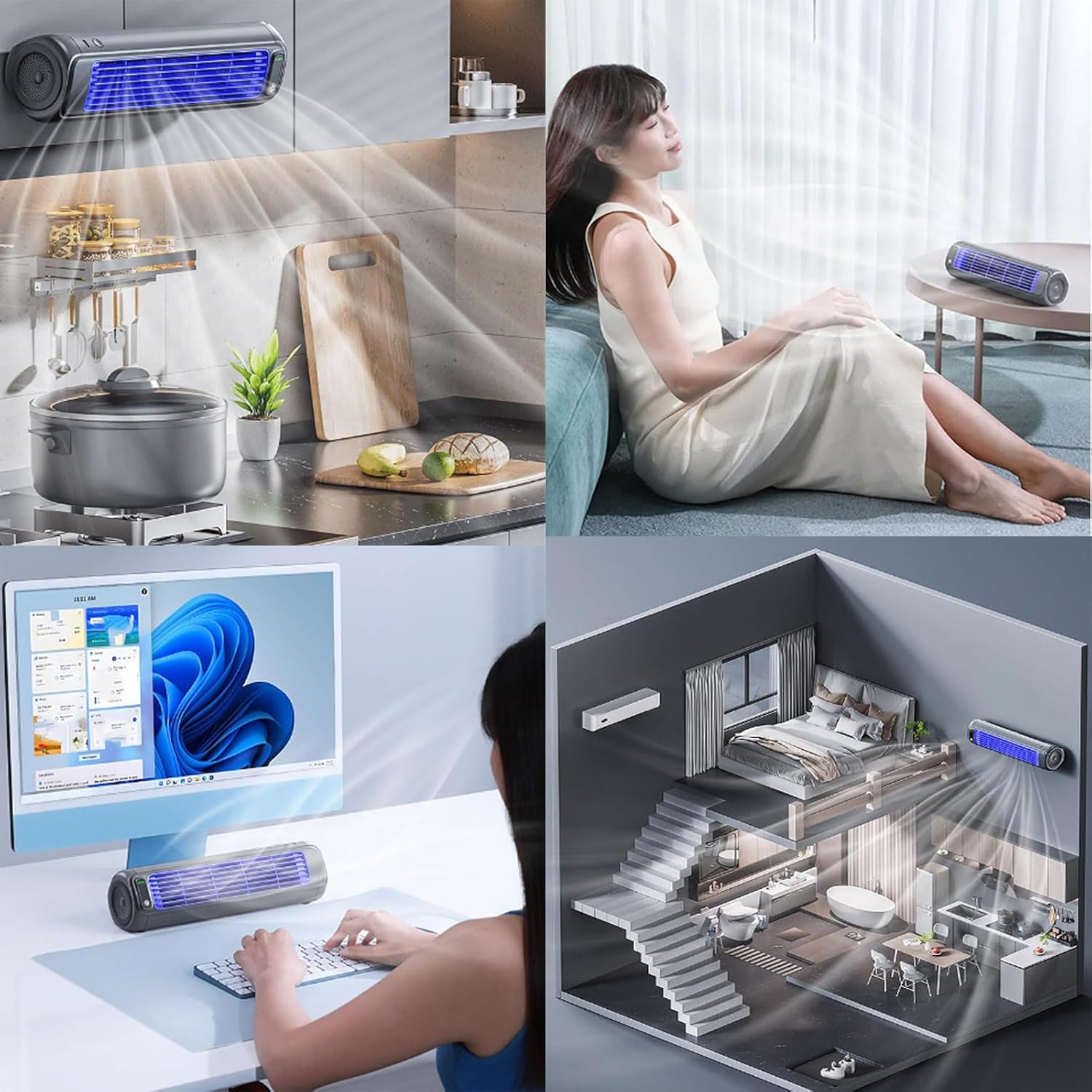 Qinux Brizaac Bladeless Portable Air Conditioner - 3 Quiet Speeds, USB Charging, Wall Mountable Cooling Tower Fan for Home & Office (White)