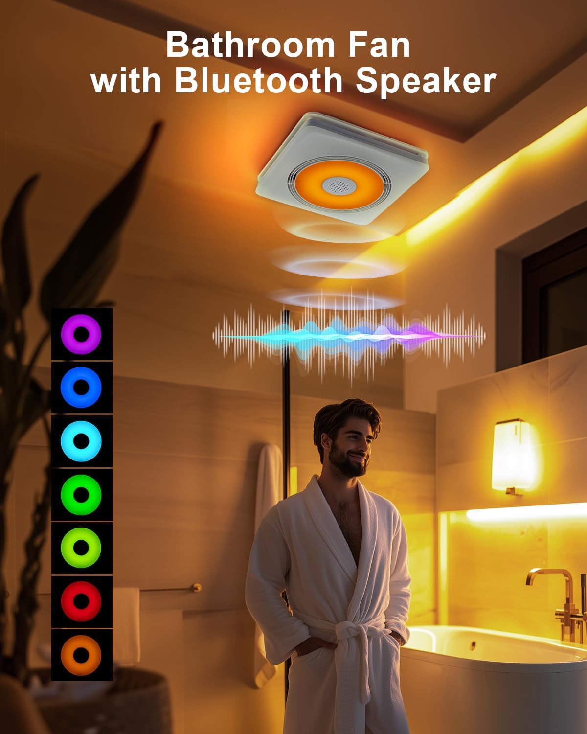 GROWNEER Bathroom Fan with Bluetooth Speaker, 110/160 CFM 1.0 Sone Bathroom Exhaust Fan with Heater, Powerful Oversize Exhaust Fan with Light & Remote, 9 RGB Modes, 1500lm 3-CCT & Nightlight