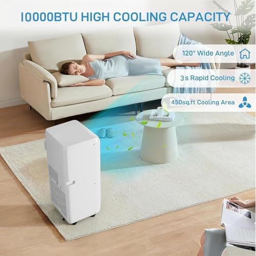 10000 BTU Portable Air Conditioner Cools Up to 450 Sq.Ft, 3-in-1 Fast Cooling AC Unit with Dehumidifier, Fan mode & Sleep Mode, Remote Control, 24H Timer, Easy Install Window Kit