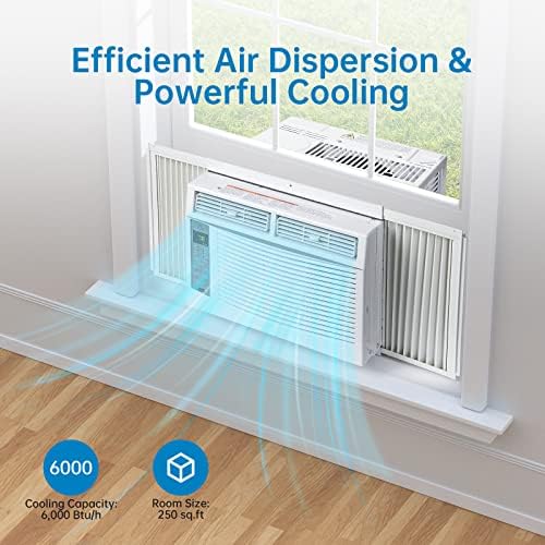 Litake 6,000 BTU Smart Window Air Conditioner - Cool up to 250 Sq. Ft. with Remote Control and WiFi, Energy Saving, Quiet, Dehumidification, Cooling only, White