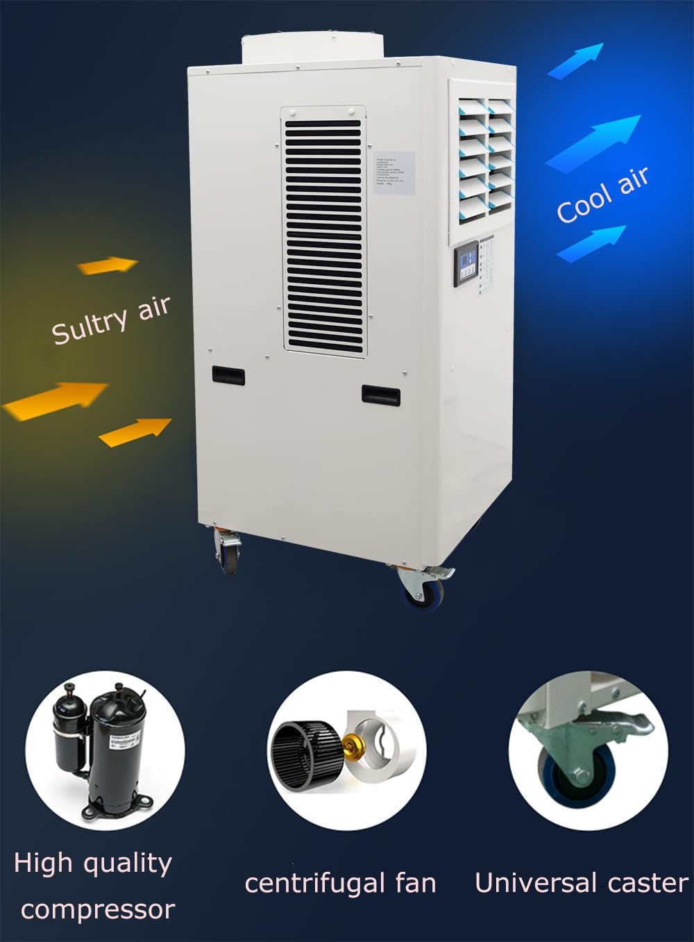 Industrial Portable Air Conditioner with Wheels 14L Large Tank Commercial Spot Cooler Ideal for Hospitals Workshops Outdoor Events 220V 1820W