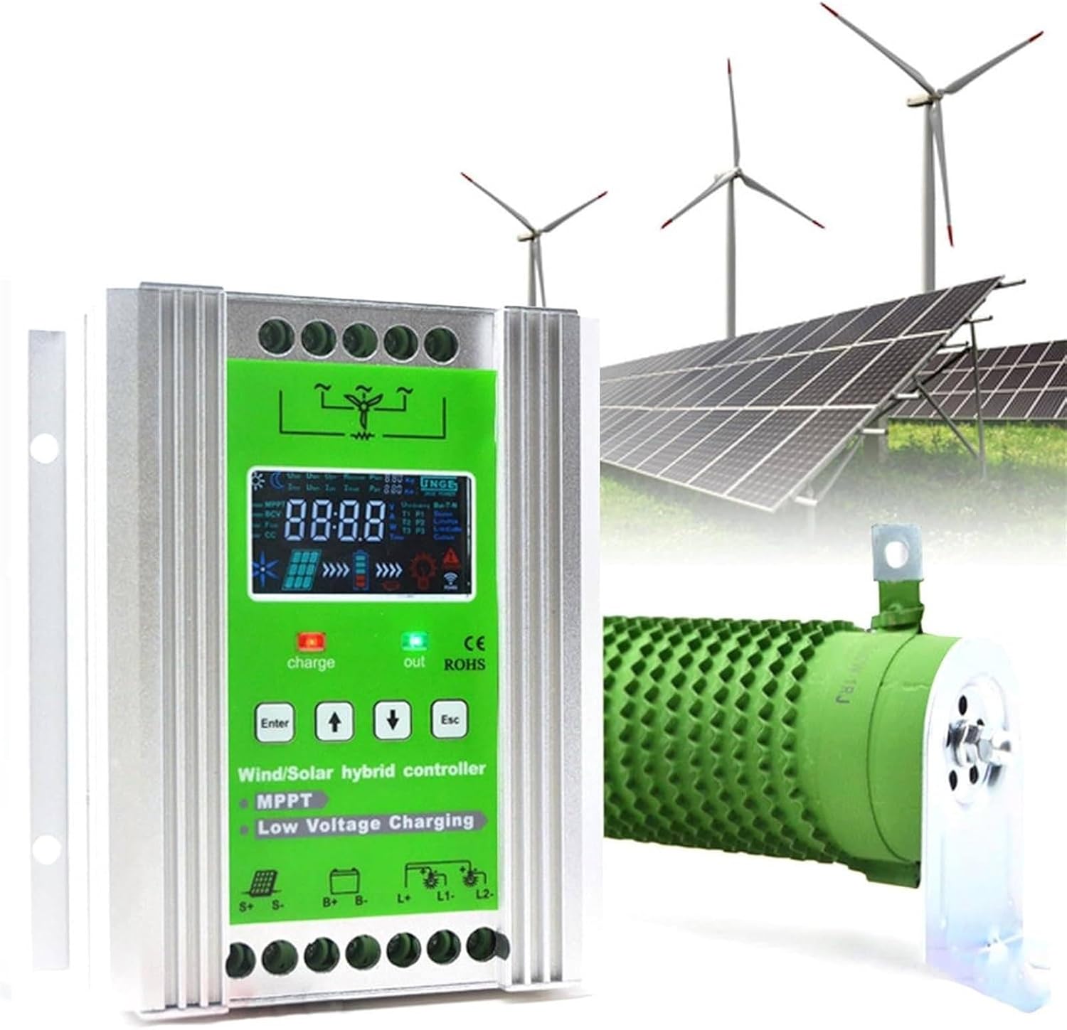 Wind Solar Hybrid Charge Controller,12V/24V/48V Auto Distinguish Off Grid MPPT Wind Turbine Solar Charge Controller, Wind Solar Controller, Boost Controller,Wind500W+Solar600W (E)