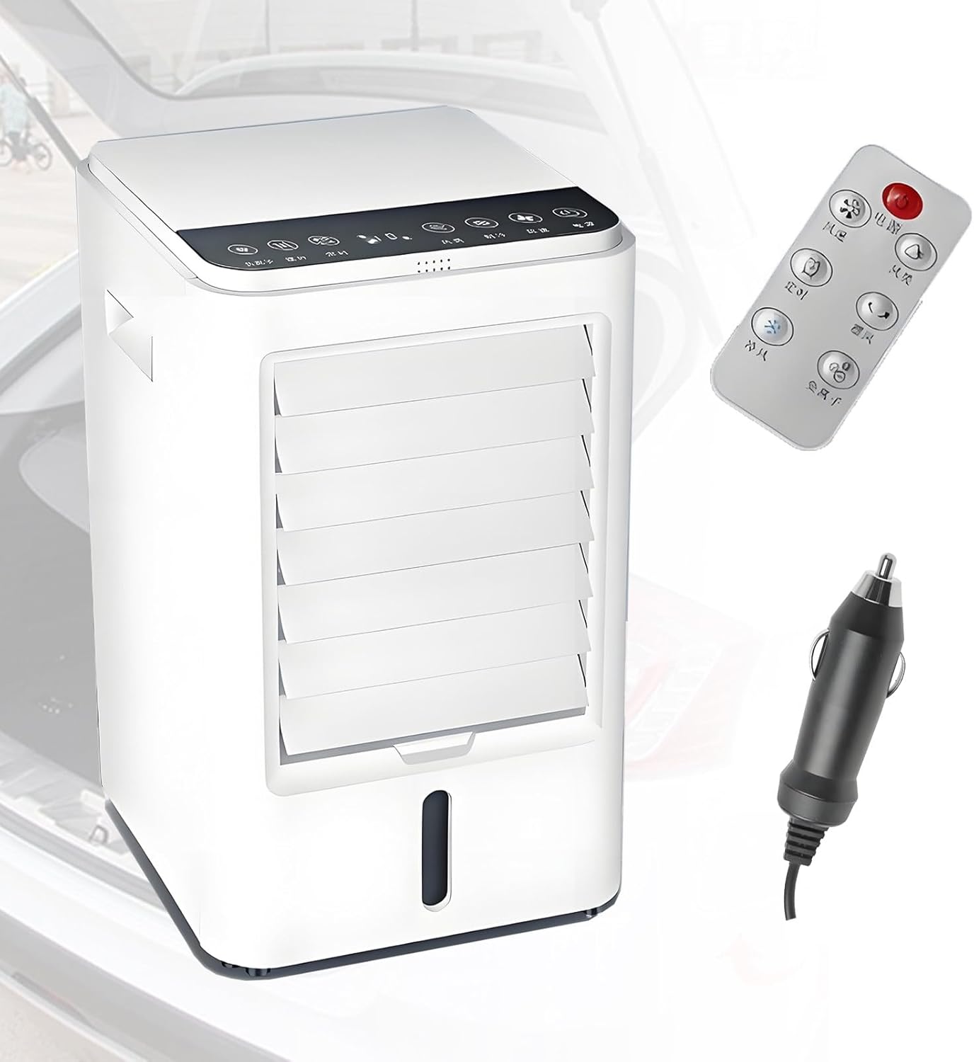 Portable Air Conditioners 4-in-1 Portable Air Cooler Fan Mini Evaporative AC Unit with 3-Speed and 4 Ice Packs Remote Control Touch Screen for Camping Office Bedroom Car 24VCar