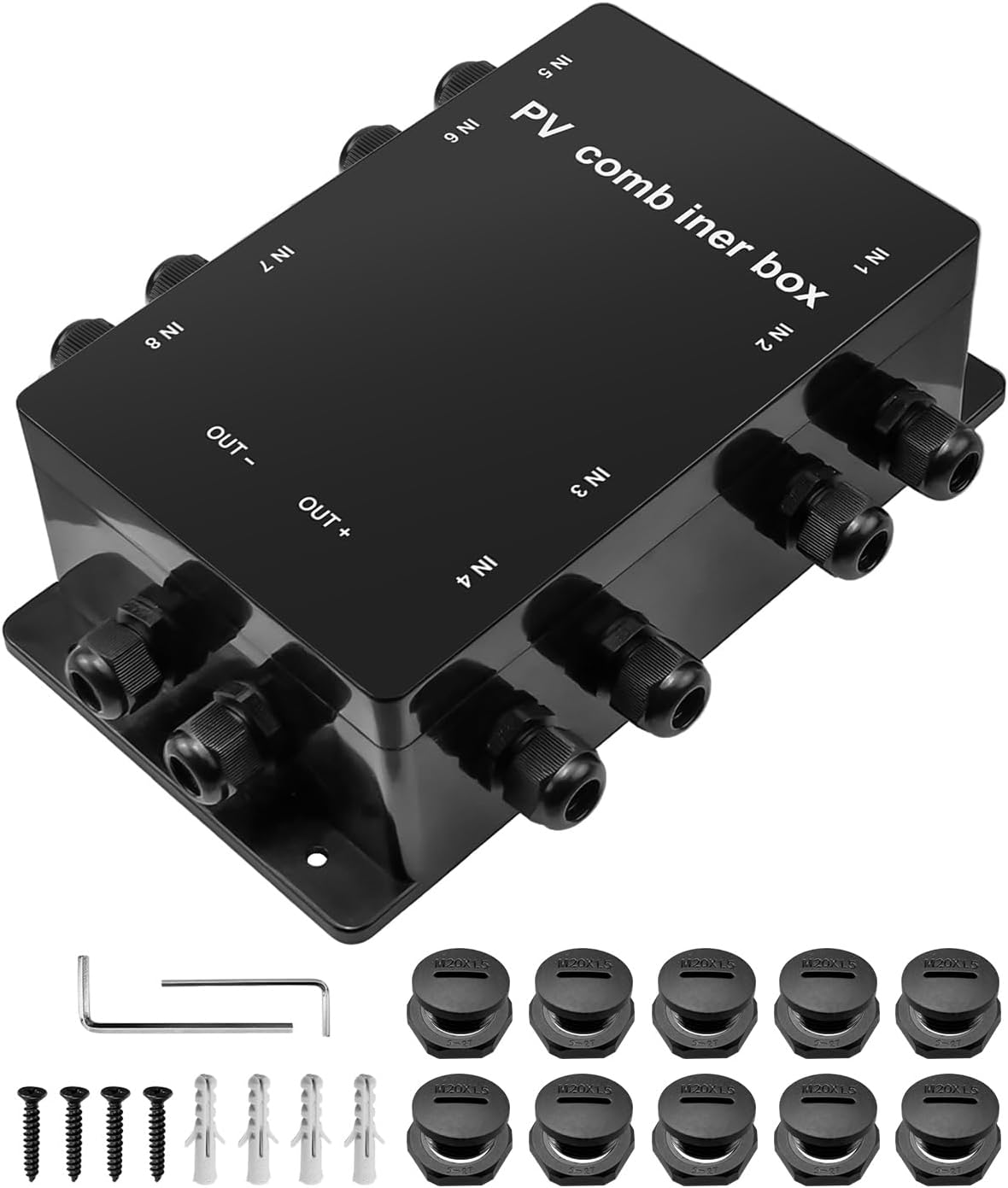Roof Combiner Box for Solar Panels, Weatherproof PV Combiner Box for RV and Off-Grid/Grid-Connected Solar Systems, 8 in 1 Out Solar Panel Connection Box IP68 Waterproof