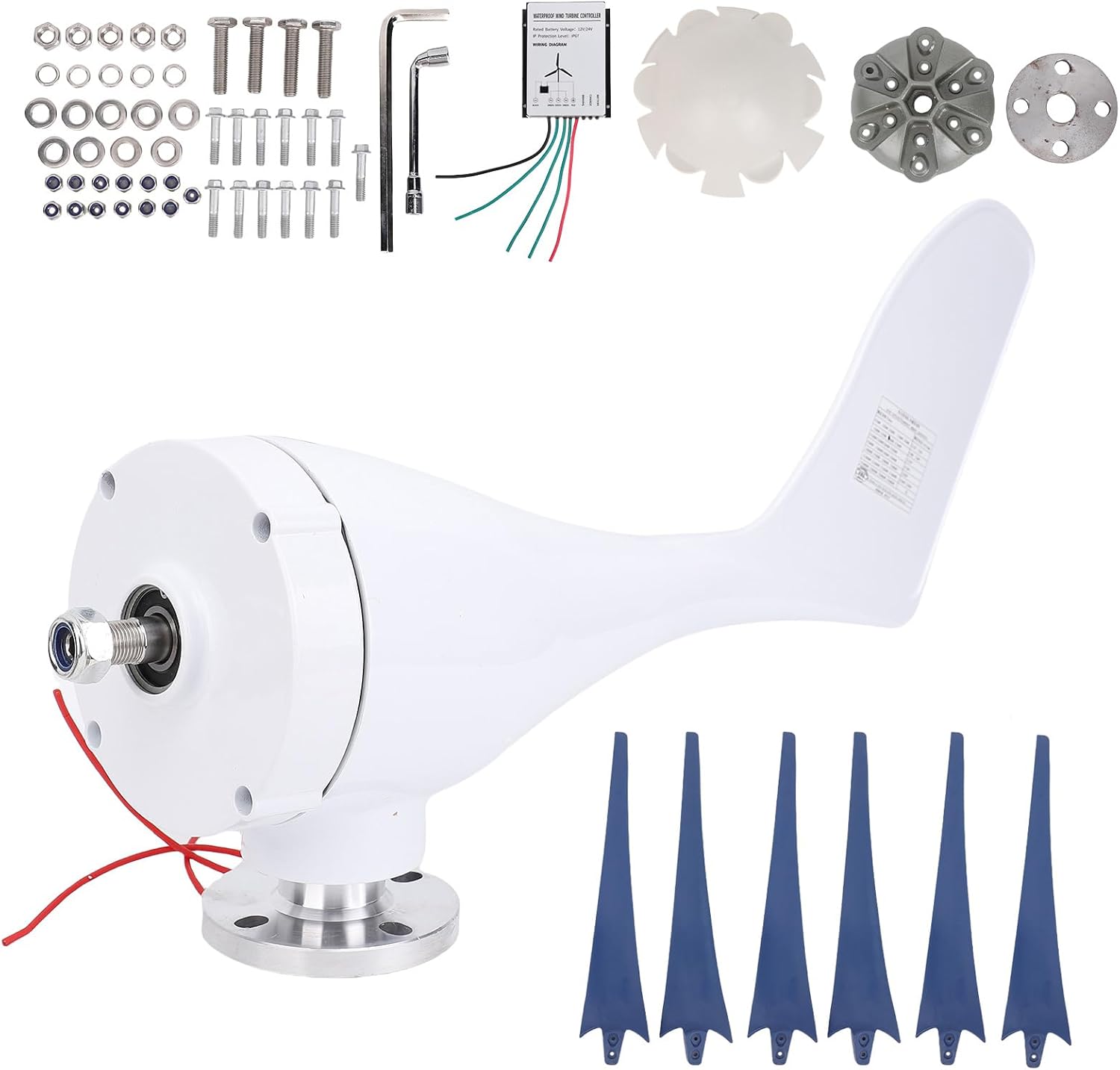 Jeanoko AC Wind Generator 800W Small Windmill Turbines for Patio Mobile Home Charging 6 Vane/Wing Generator (Blue #17)