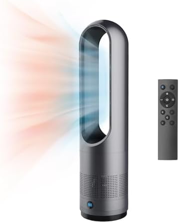 Bladeless Heater Fan,22Inch Heating & Cooling Combo Tower Fan 80° Oscillating, 9H Timer, 8 Speeds, Portable Quiet for Indoor, Bedroom, Home Office Room