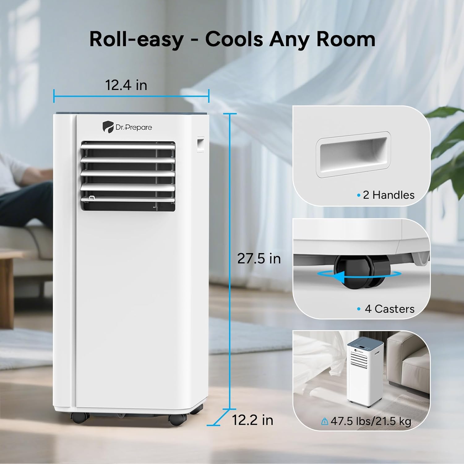 DR.PREPARE 10,000 BTU Portable Air Conditioner with WiFi, 4-in-1 Portable AC Unit, Remote Control, Fast Cooling, 24H Timers with Fan & Dehumidifier, Window kit, Cools Up to 450 sq. ft for Rooms