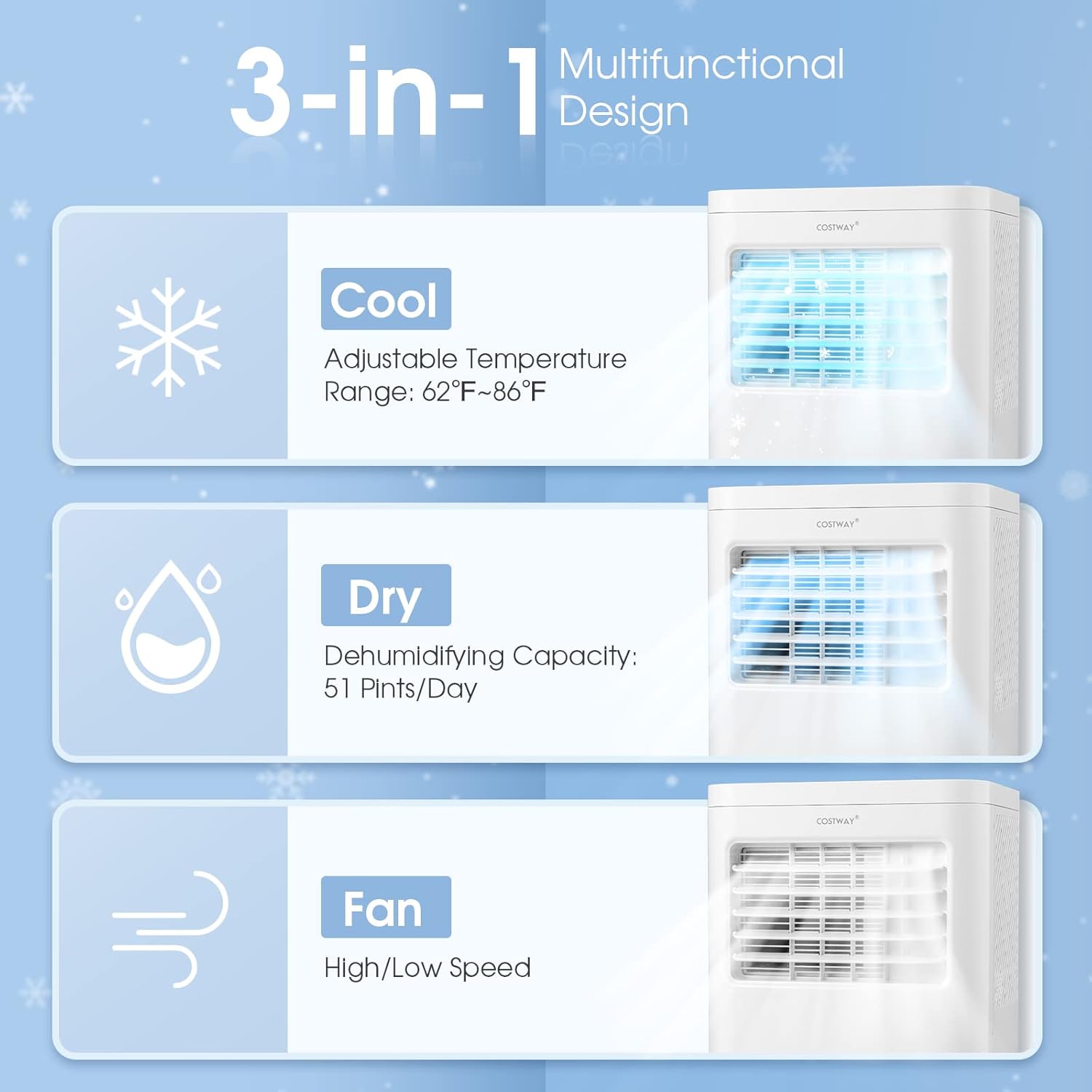 COSTWAY Portable Air Conditioner, 8000 BTU AC Unit with Built-in Dehumidifier, Fan Mode, Sleep Mode, 24H Timer, Remote Control, Window Installation Kit & Remote Control, Cools up to 250 Sq. Ft
