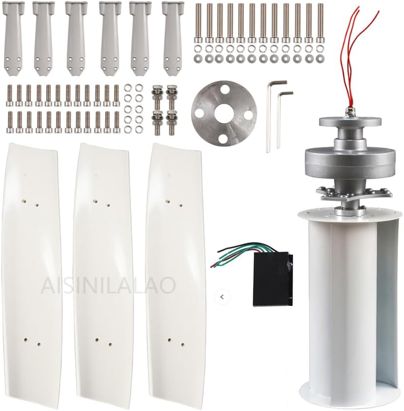 3000W No Noise Wind Turbine Generator AC 12V 24V 48V 220V 3 Blades Vertical Windmill Generator with Controller for Wind Solar Hybrid System (White),12v