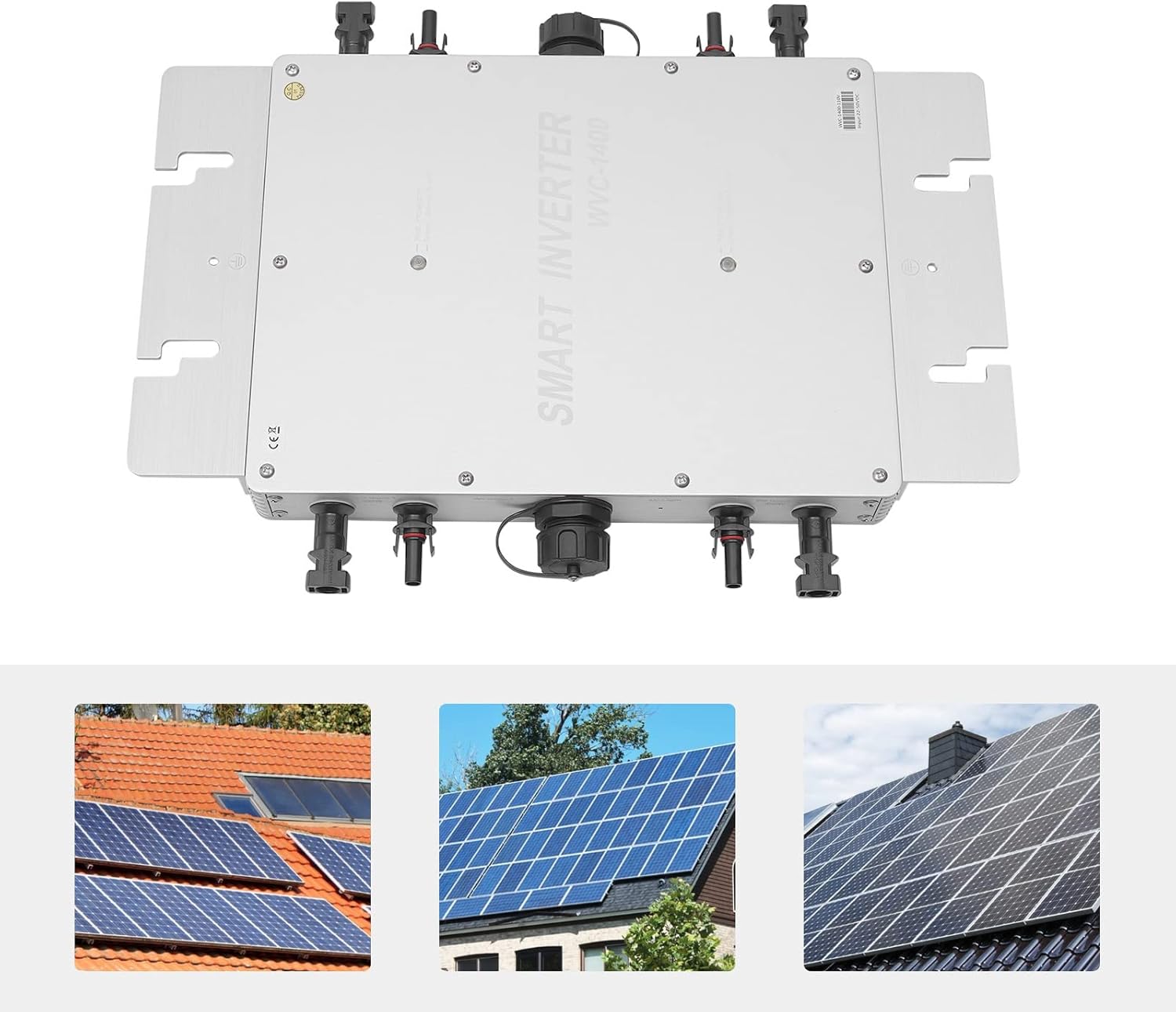 1400W Solar Grid Tie Micro Inverter, 110V Stackable Pure Sine Wave Inverter with 32 bit DSP and LCD Display, IP65 Waterproof for 30V 36V Solar Panel (Silver)